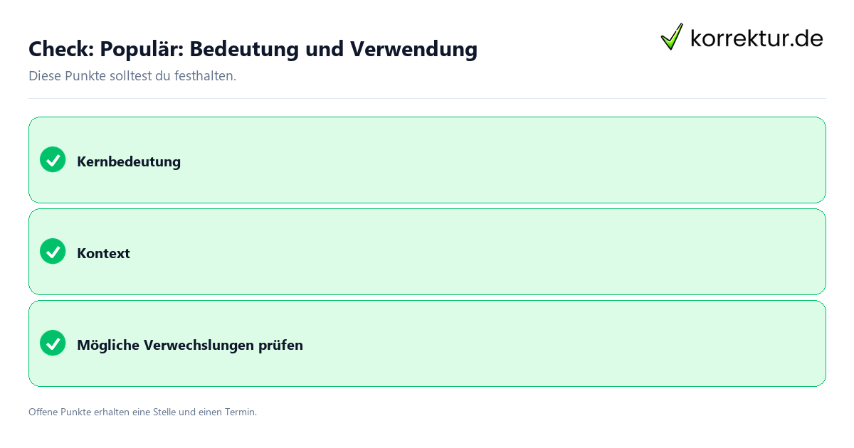 Populär: Bedeutung und Verwendung mit Checkliste für Unterlagen und nächste Schritte