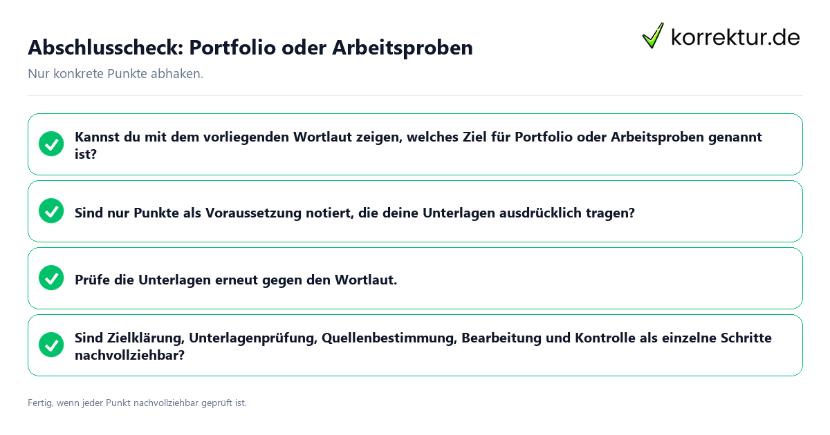Konkreter Abschlusscheck zu Portfolio oder Arbeitsproben