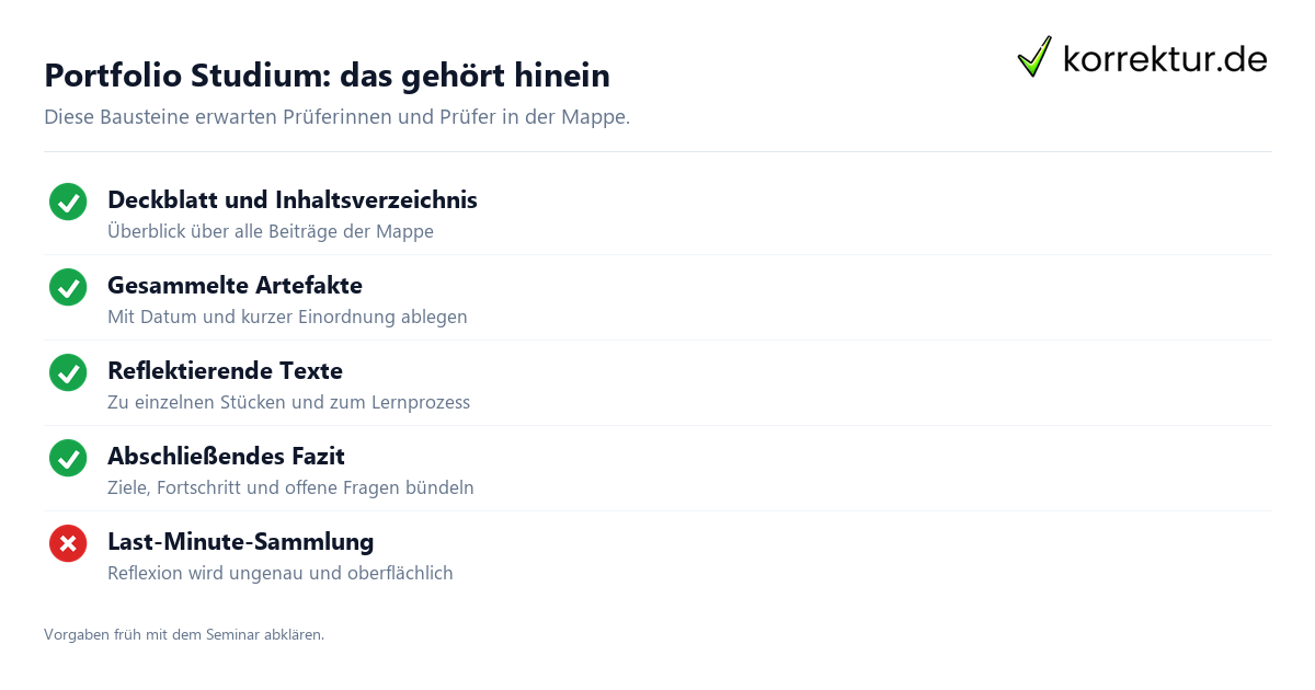 Portfolio Studium: Bestandteile der Prüfungsmappe im Überblick