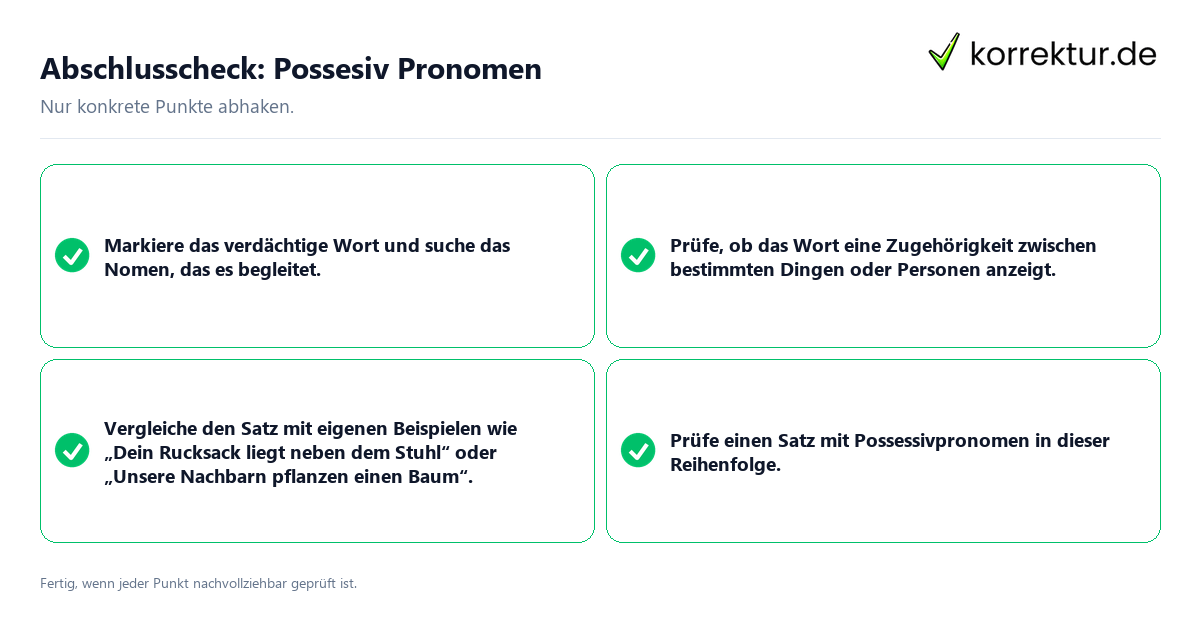 Konkreter Abschlusscheck zu Possesiv Pronomen