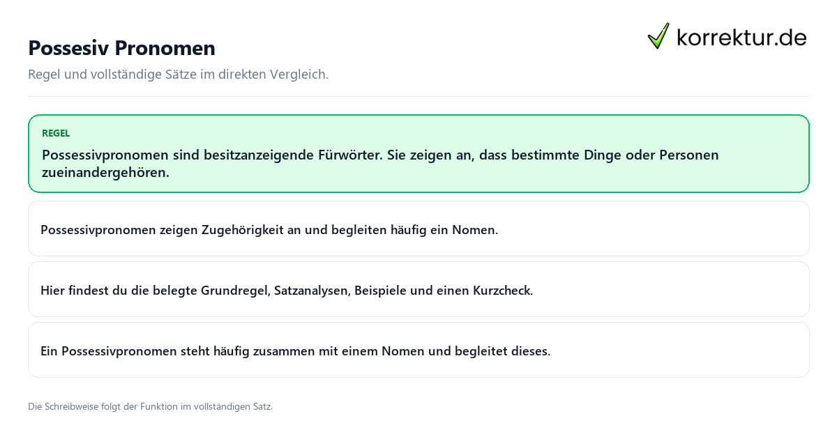 Konkrete Regel und vollständige Beispielsätze zu Possesiv Pronomen
