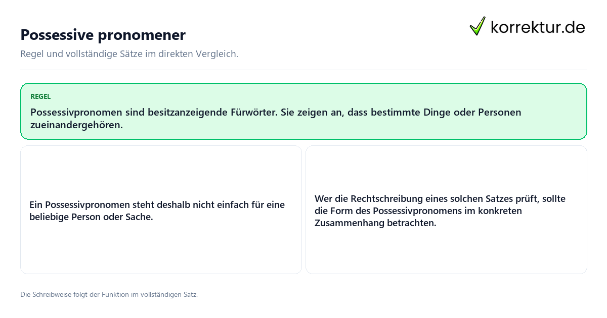 Konkrete Regel und vollständige Beispielsätze zu Possessive pronomener