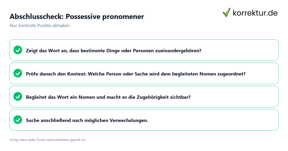 Konkreter Abschlusscheck zu Possessive pronomener