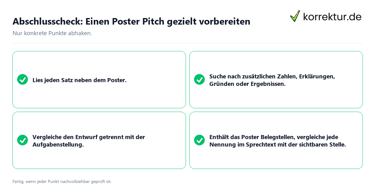 Konkreter Abschlusscheck zu Einen Poster Pitch gezielt vorbereiten