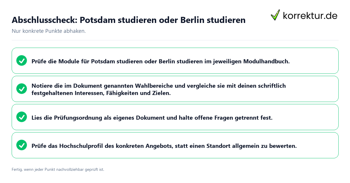 Konkreter Abschlusscheck zu Potsdam studieren oder Berlin studieren