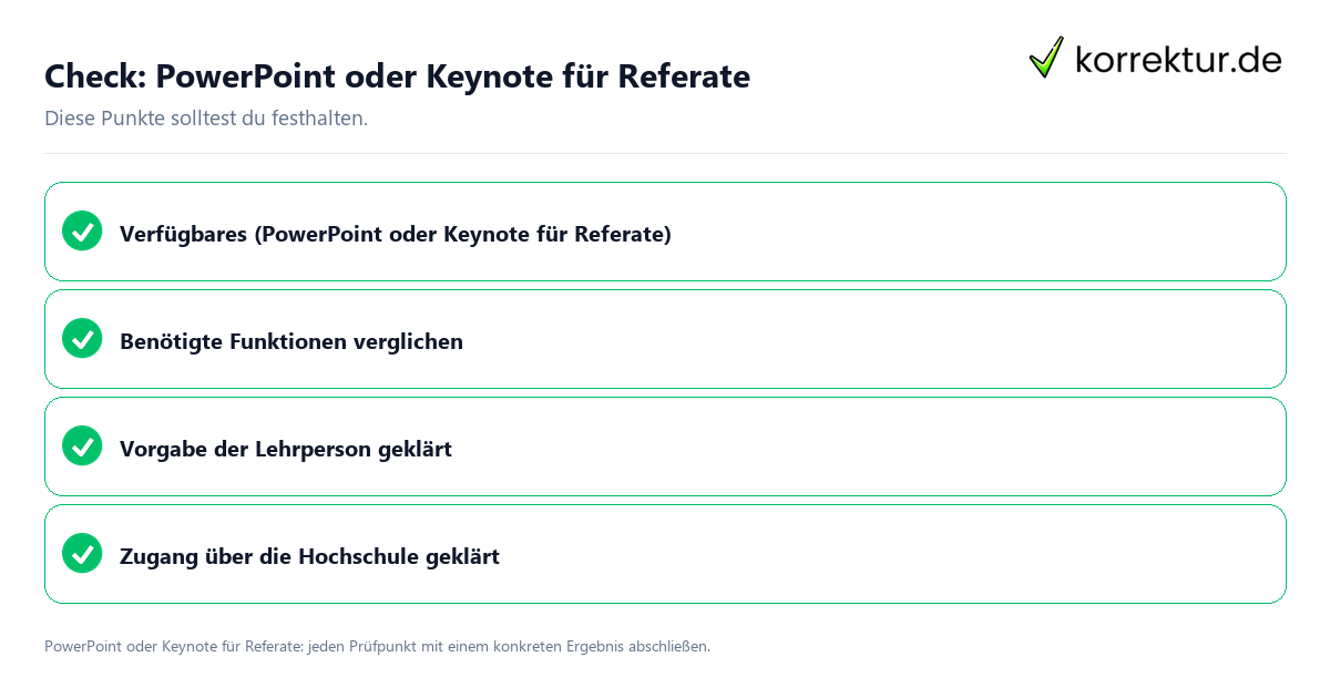 Check: PowerPoint oder Keynote für Referate PowerPoint oder Keynote für Referate mit einer themenspezifischen Checkliste