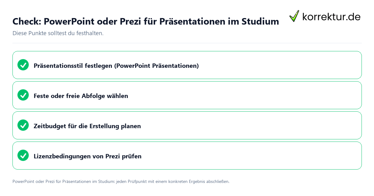 Check: PowerPoint oder Prezi für Präsentationen im Studium PowerPoint oder Prezi für Präsentationen im Studium mit einer themenspezifischen Checkliste