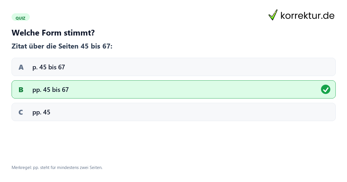 pp Bedeutung Quiz zur richtigen Seitenangabe im Zitat