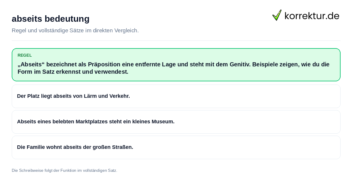 abseits bedeutung Konkrete Regel und vollständige Beispielsätze zu abseits bedeutung