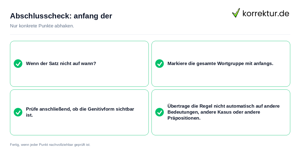 Konkreter Abschlusscheck zu anfang der