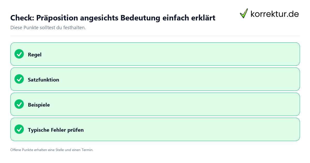 Präposition angesichts Bedeutung einfach erklärt mit Checkliste für Unterlagen und nächste Schritte