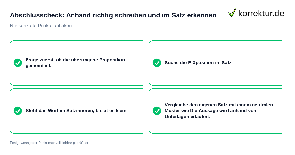 Konkreter Abschlusscheck zu Anhand richtig schreiben und im Satz erkennen