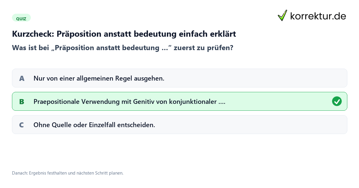 Präposition anstatt bedeutung einfach erklärt mit einem Kurzquiz zum sinnvollen nächsten Schritt