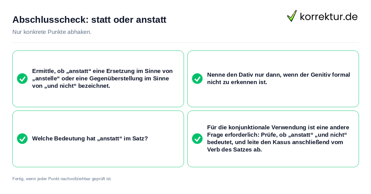 Konkreter Abschlusscheck zu statt oder anstatt