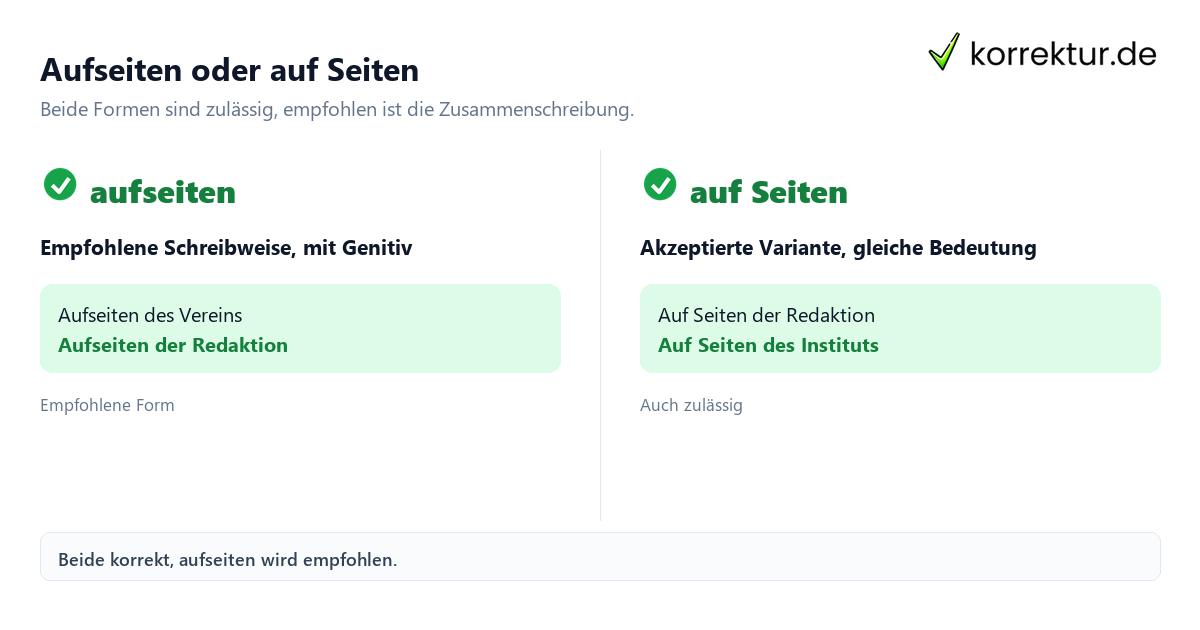 Aufseiten oder auf Seiten Aufseiten oder auf Seiten: Schreibweise mit Genitiv