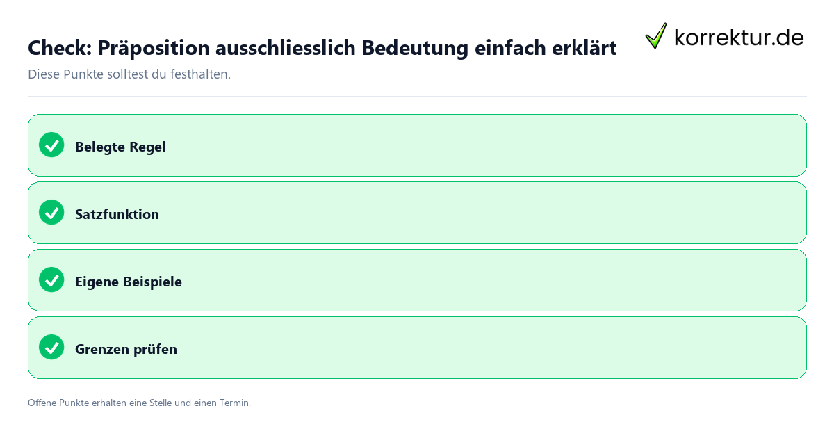 Präposition ausschliesslich Bedeutung einfach erklärt mit Checkliste für Unterlagen und nächste Schritte