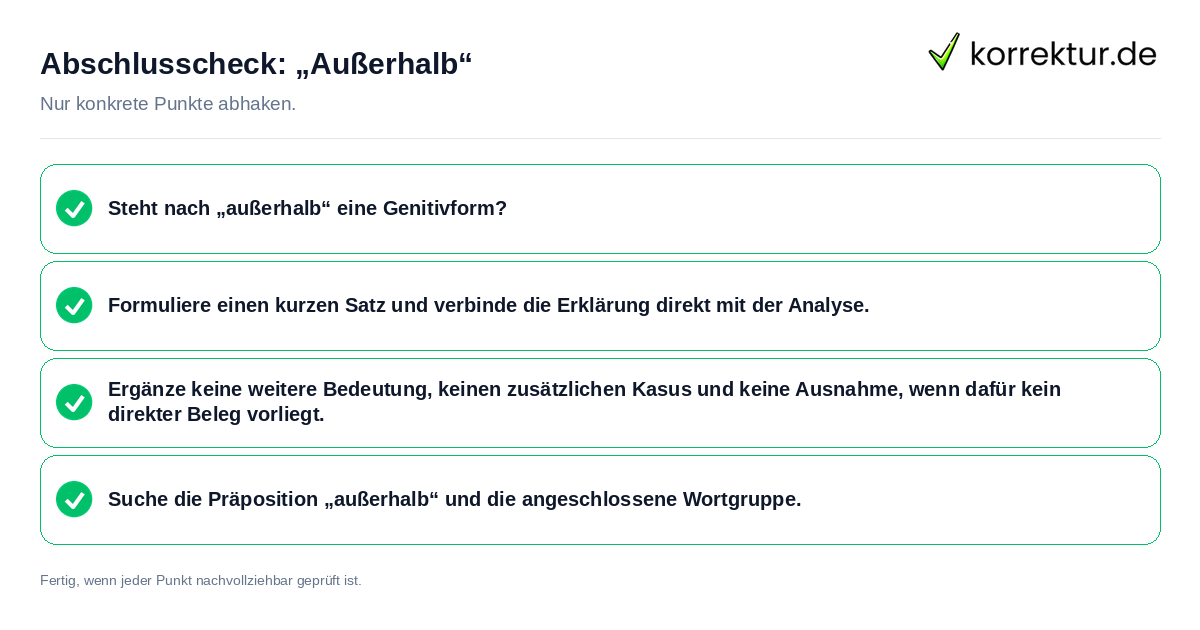 Konkreter Abschlusscheck zu „Außerhalb“