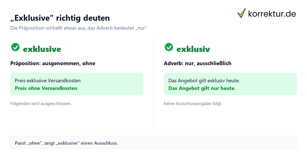 „Exklusive“ richtig deuten Exklusive richtig verstehen und verwenden: Präposition und Adverb vergleichen