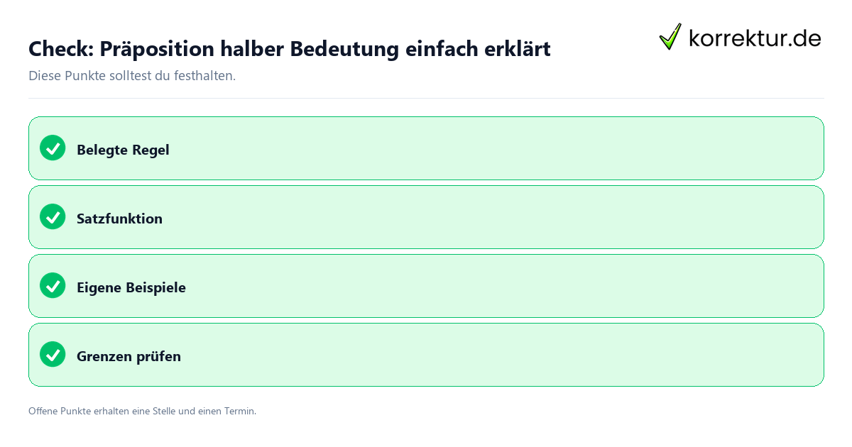 Präposition halber Bedeutung einfach erklärt mit Checkliste für Unterlagen und nächste Schritte