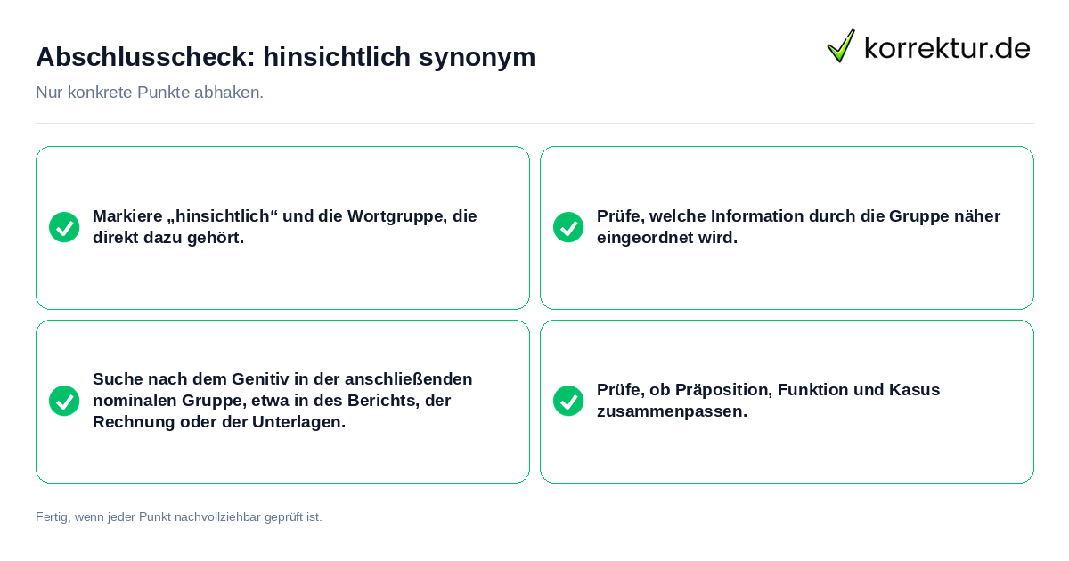 Abschlusscheck: hinsichtlich synonym Konkreter Abschlusscheck zu hinsichtlich synonym
