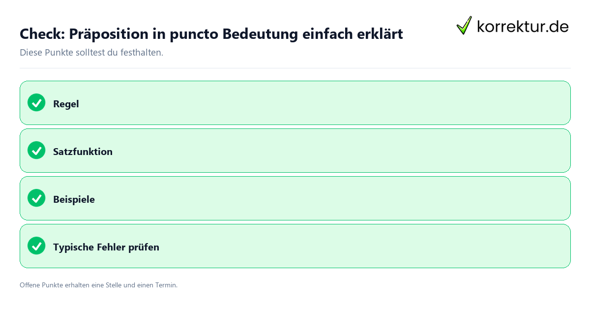 Präposition in puncto Bedeutung einfach erklärt mit Checkliste für Unterlagen und nächste Schritte