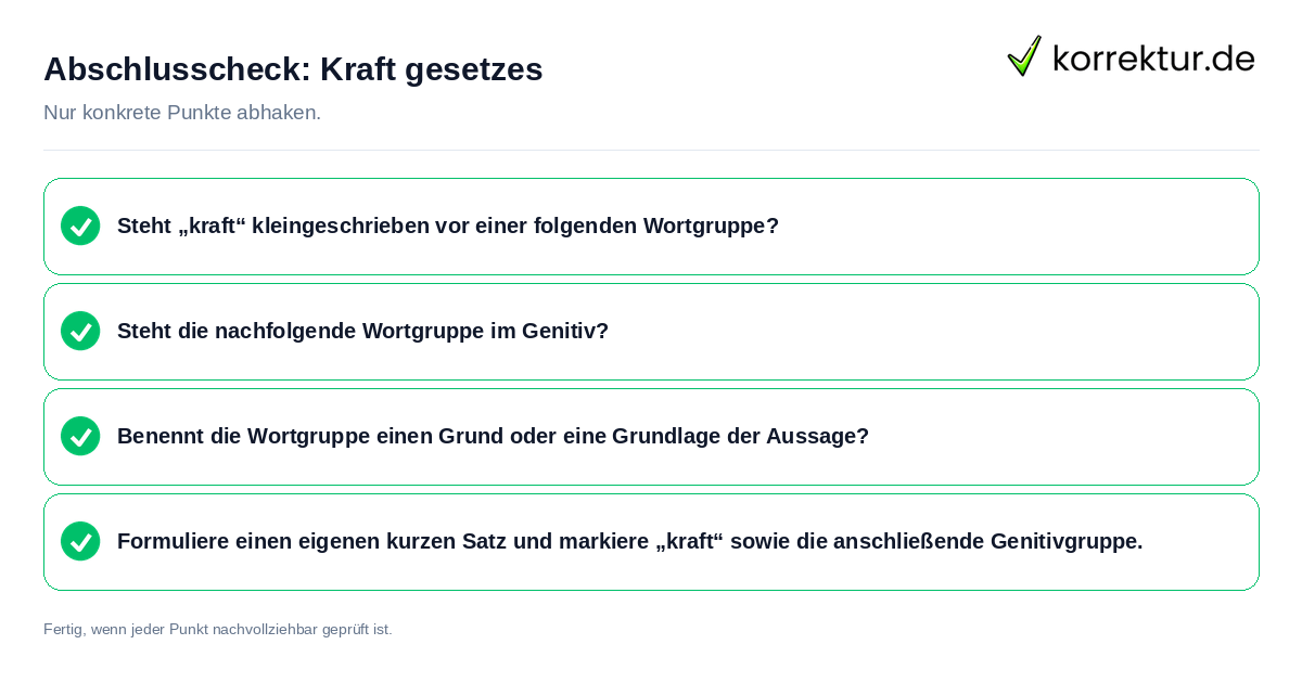 Konkreter Abschlusscheck zu Kraft gesetzes