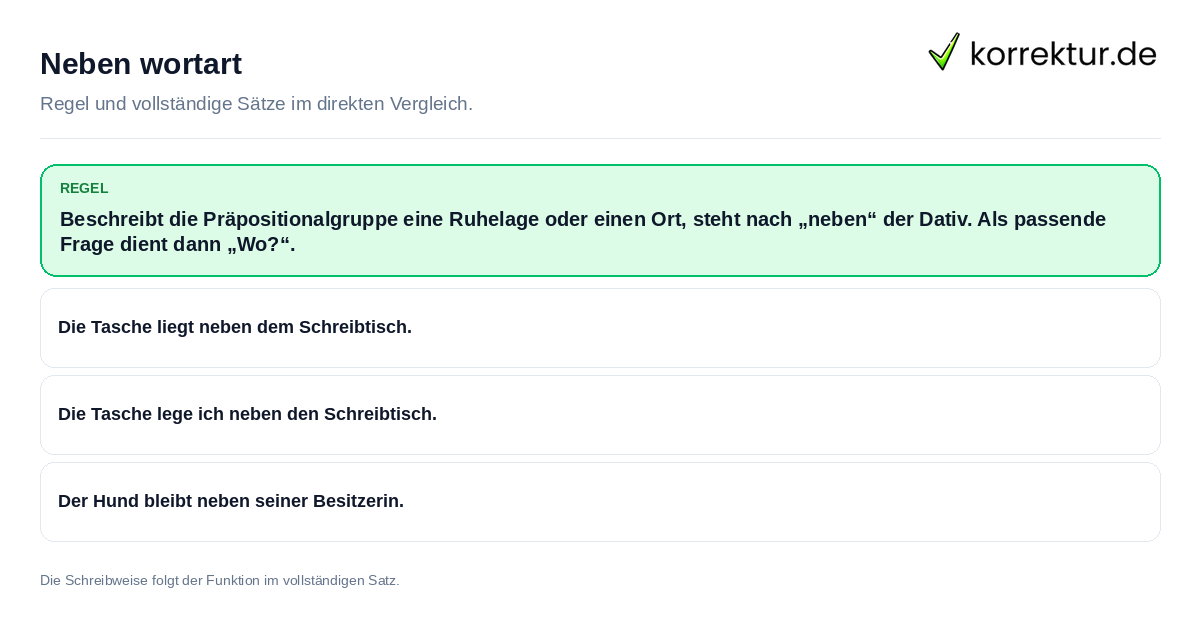 Neben wortart Konkrete Regel und vollständige Beispielsätze zu Neben wortart