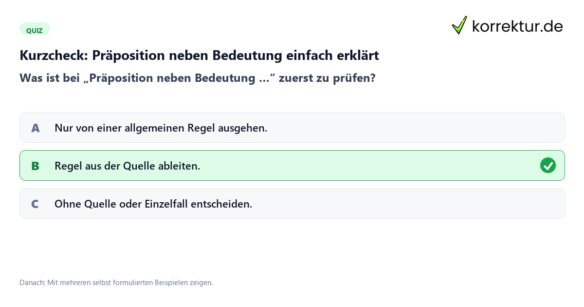 Präposition neben Bedeutung einfach erklärt mit einem Kurzquiz zum sinnvollen nächsten Schritt