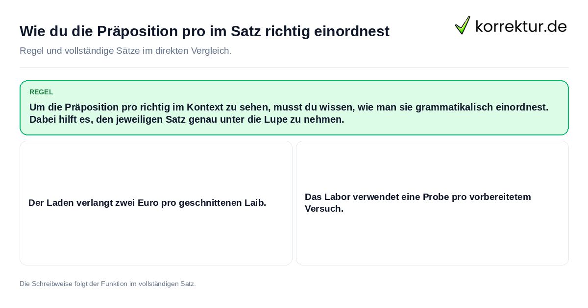 Wie du die Präposition pro im Satz richtig einordnest Konkrete Regel und vollständige Beispielsätze zu Wie du die Präposition pro im Satz richtig