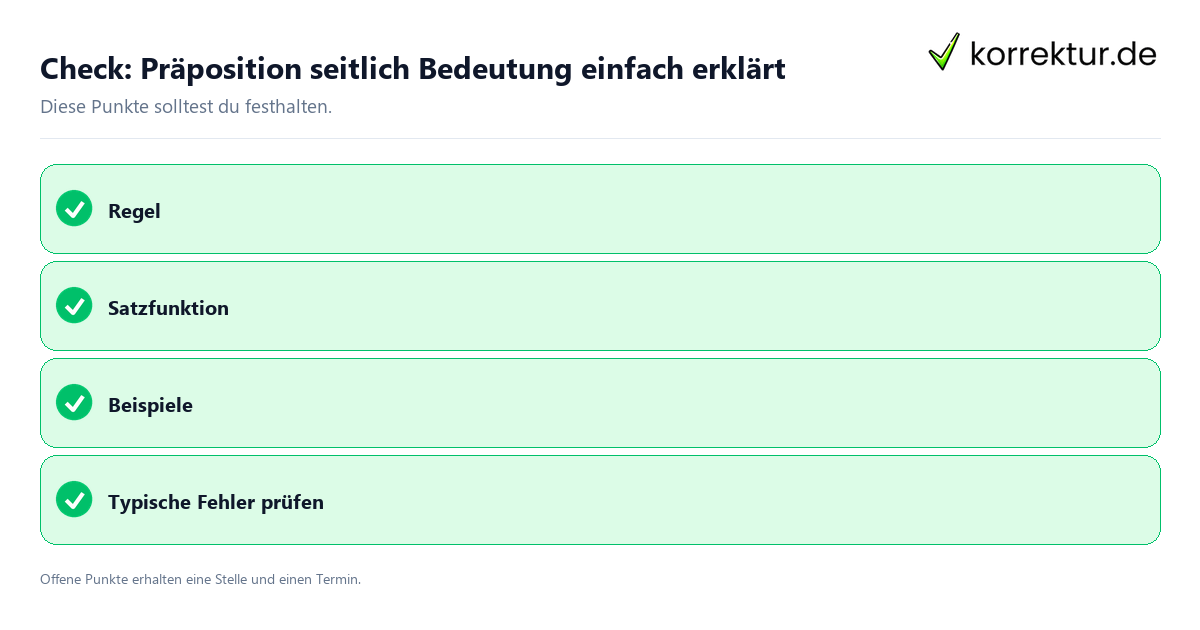 Präposition seitlich Bedeutung einfach erklärt mit Checkliste für Unterlagen und nächste Schritte