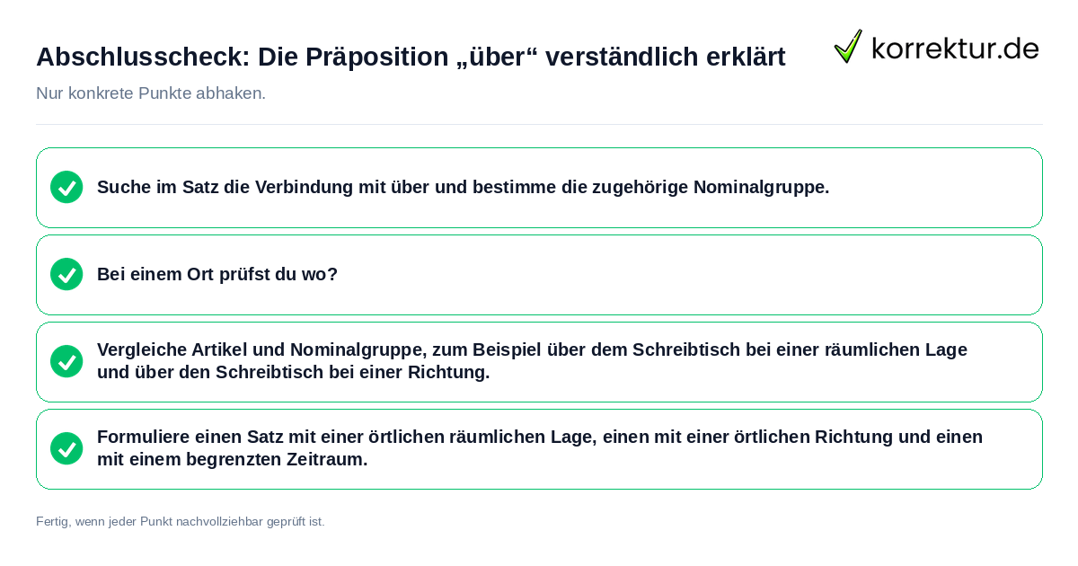 Konkreter Abschlusscheck zu Die Präposition „über“ verständlich erklärt