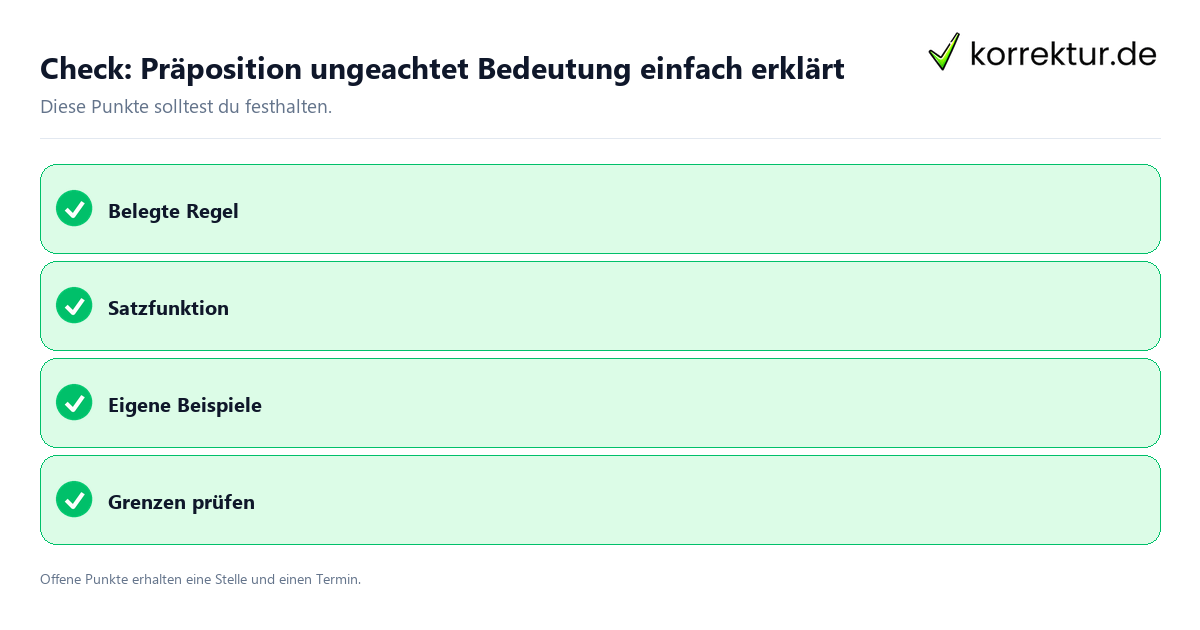 Check: Präposition ungeachtet Bedeutung einfach erklärt Präposition ungeachtet Bedeutung einfach erklärt mit Checkliste für Unterlagen und nächste Schritte