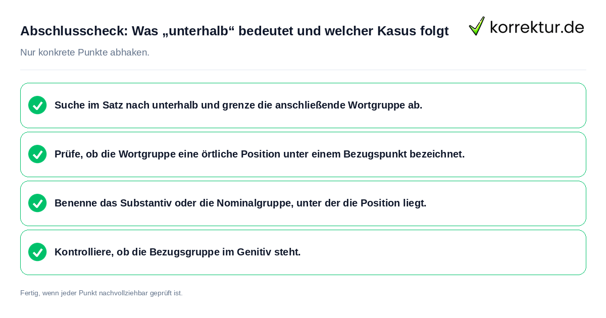 Konkreter Abschlusscheck zu Was „unterhalb“ bedeutet und welcher Kasus folgt