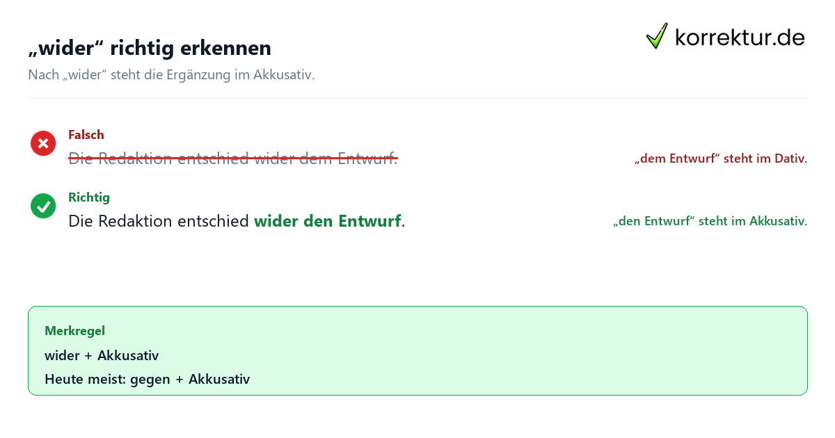 „wider“ richtig erkennen Was bedeutet die Präposition „wider“? Akkusativ richtig verwenden