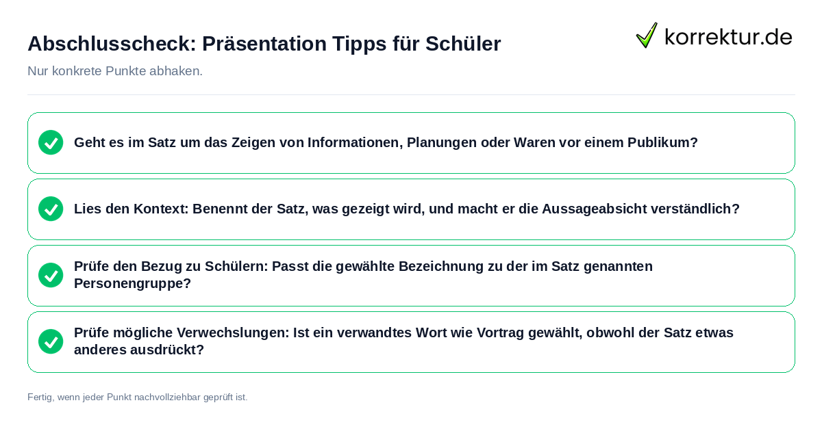 Konkreter Abschlusscheck zu Präsentation Tipps für Schüler