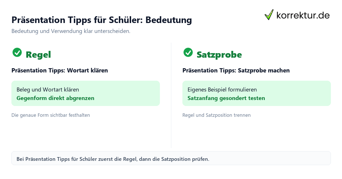 Präsentation Tipps für Schüler: Bedeutung und Verwendung mit Bedeutung und passender Verwendung im Vergleich
