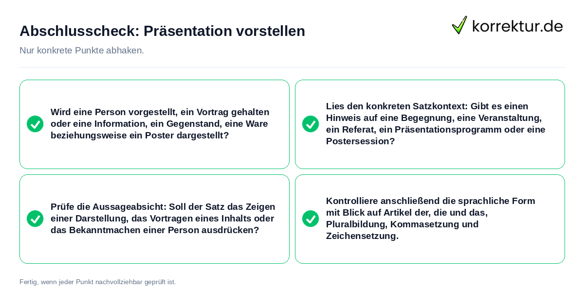Abschlusscheck: Präsentation vorstellen Konkreter Abschlusscheck zu Präsentation vorstellen