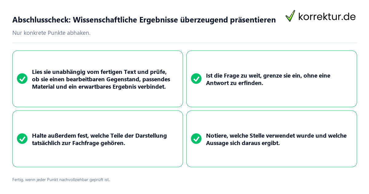 Konkreter Abschlusscheck zu Wissenschaftliche Ergebnisse überzeugend präsentieren