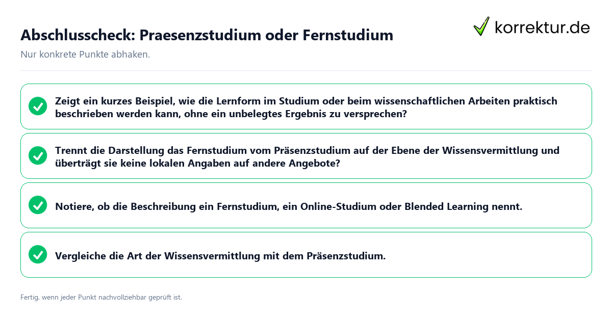 Konkreter Abschlusscheck zu Praesenzstudium oder Fernstudium