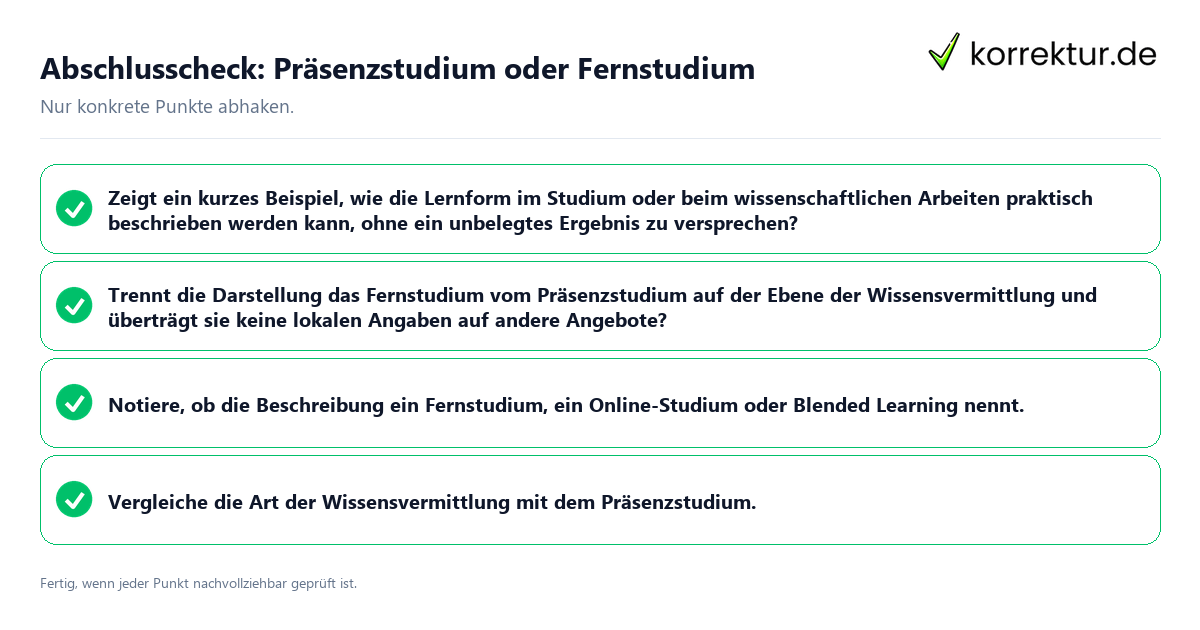 Konkreter Abschlusscheck zu Präsenzstudium oder Fernstudium