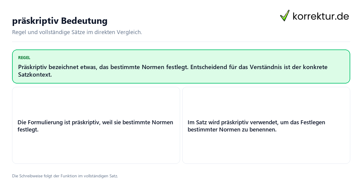 präskriptiv Bedeutung Konkrete Regel und vollständige Beispielsätze zu präskriptiv Bedeutung
