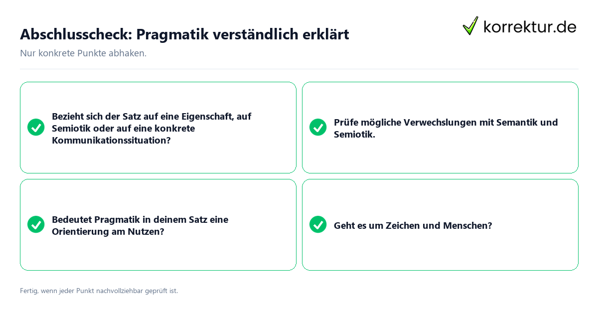Konkreter Abschlusscheck zu Pragmatik verständlich erklärt