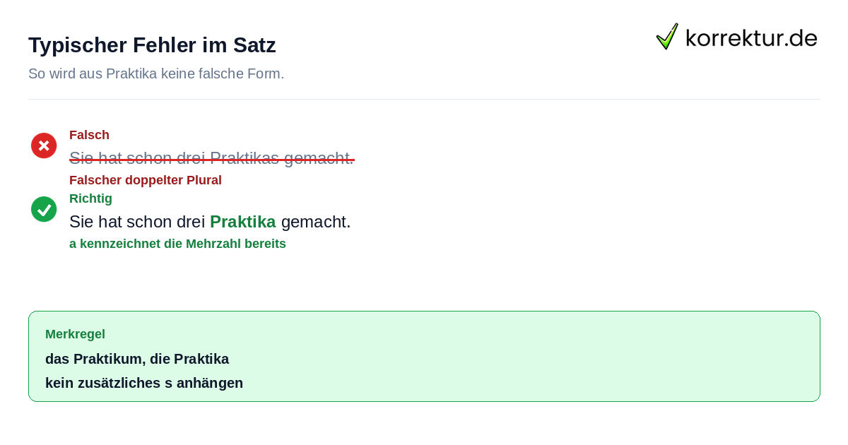 Typischer Fehler im Satz Praktika oder Praktikas: Beispiel für die richtige Schreibweise