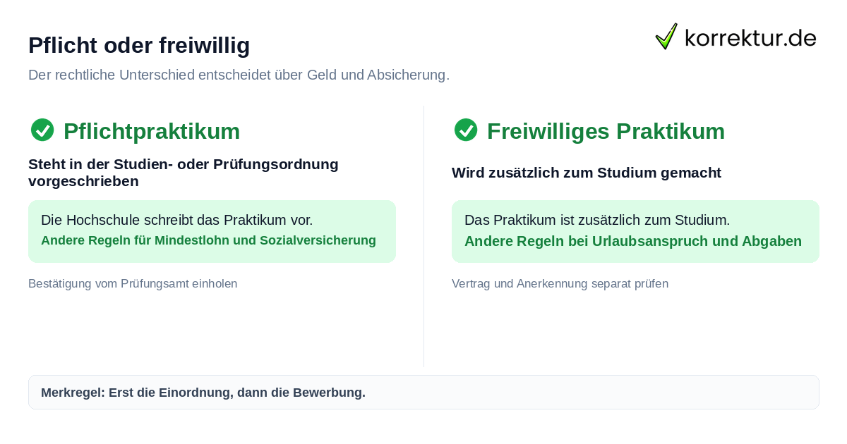Pflicht oder freiwillig Pflichtpraktikum und freiwilliges Praktikum im Studium richtig unterscheiden
