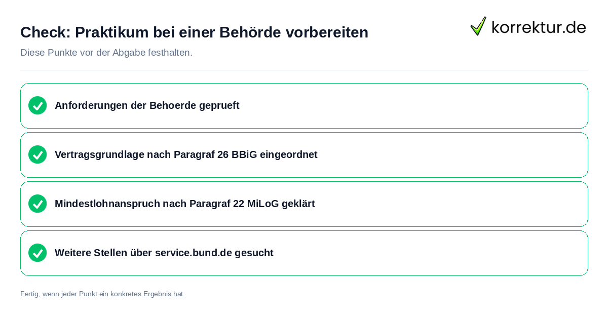 Check: Praktikum bei einer Behörde vorbereiten Praktikum bei einer Behörde vorbereiten: Prüfliste mit vier Punkten