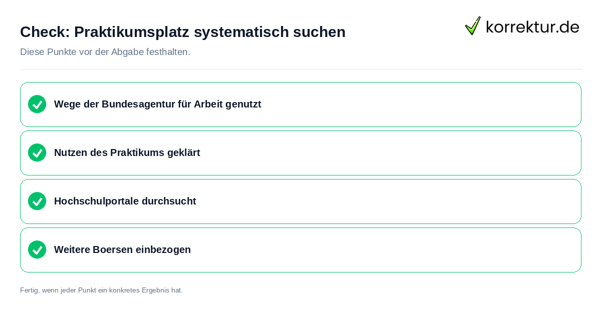 Praktikumsplatz systematisch suchen: Prüfliste mit vier Punkten
