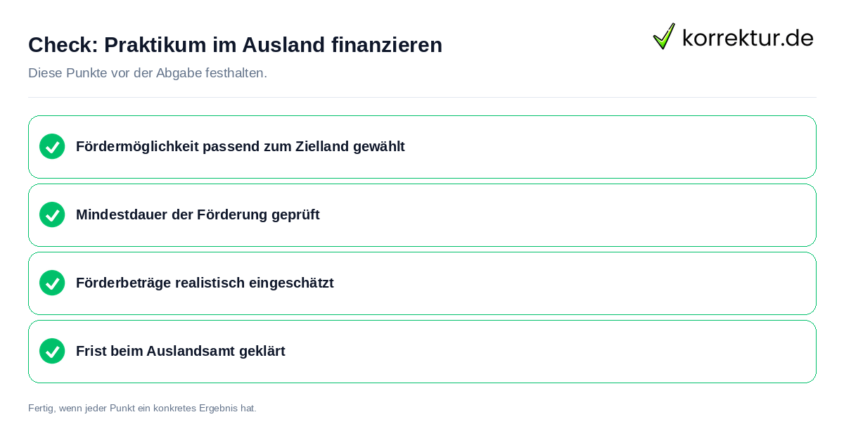 Praktikum im Ausland finanzieren: Prüfliste mit vier Punkten