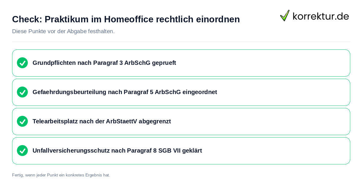 Check: Praktikum im Homeoffice rechtlich einordnen Praktikum im Homeoffice rechtlich einordnen: Prüfliste mit vier Punkten
