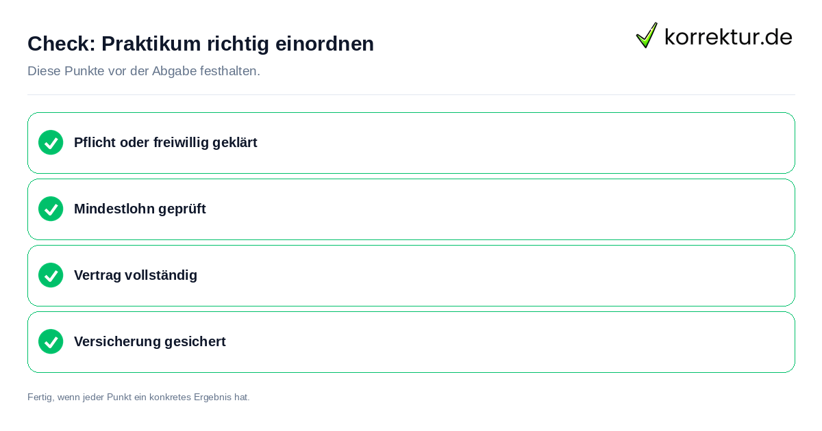 Check: Praktikum richtig einordnen Praktikum richtig einordnen: Prüfliste mit vier Punkten