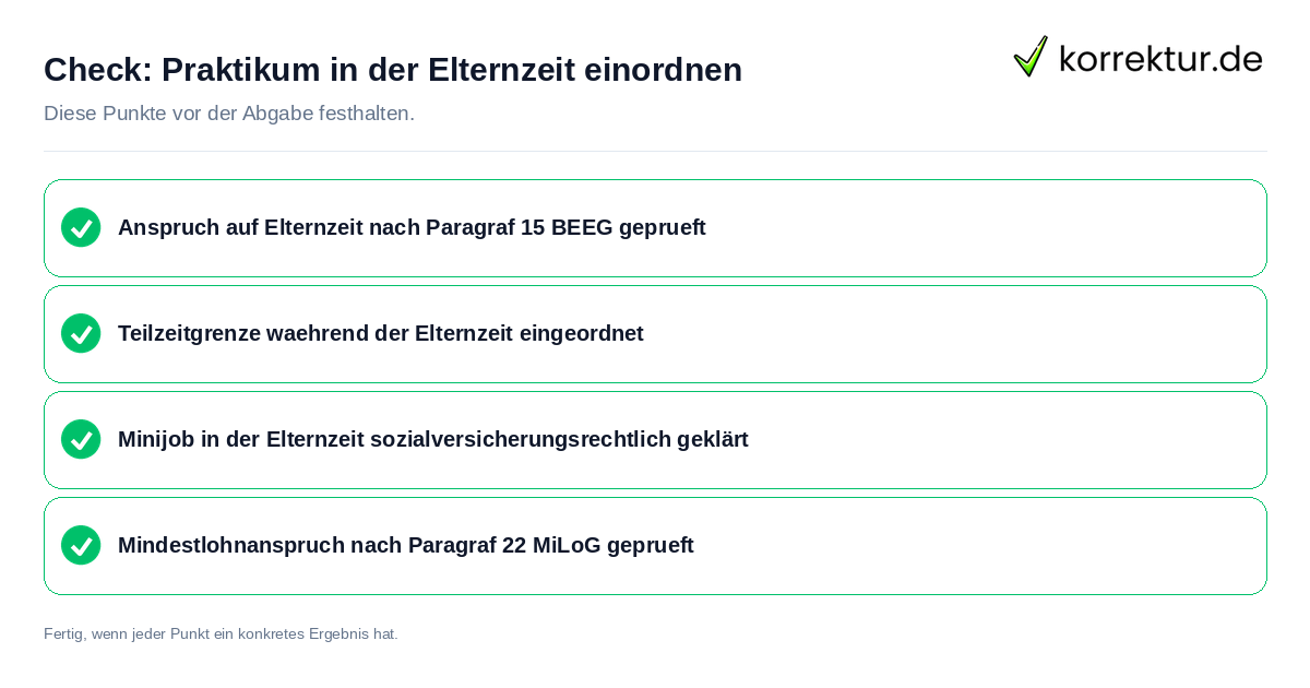 Praktikum in der Elternzeit einordnen: Prüfliste mit vier Punkten